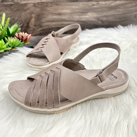NIB Earth Suzie 8M Leather Woven Lightweight Slingback Sandals Taupe - Picture 3 of 12